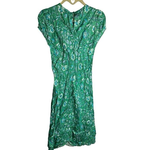 J Crew Dress WMNS 0 Green Gwyneth‎ cupro-blend slip Floral Marigold Bloom BQ357 - Picture 7 of 8